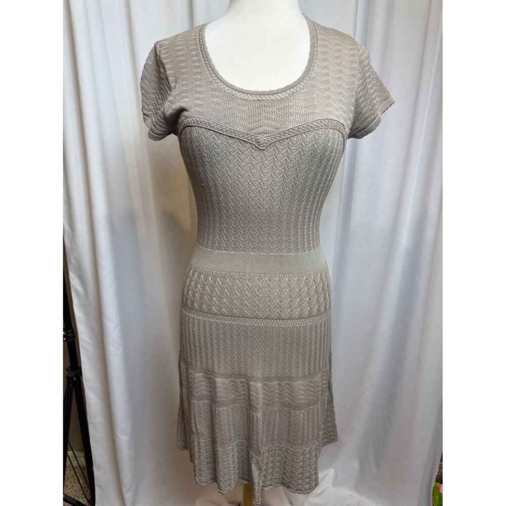 BCBGMaxAzria Taupe Knit Short Sleeve Dress, Medium